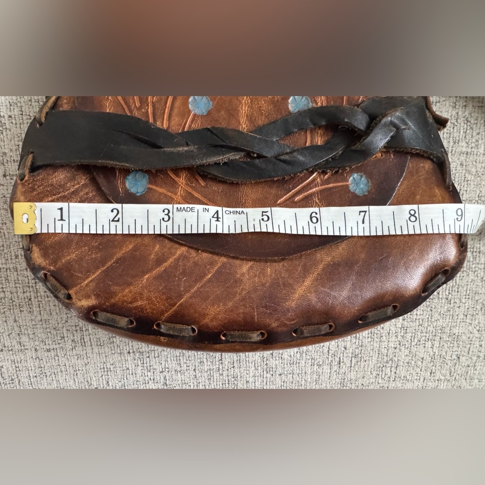 Artisan Brown Leather Bag with Floral Design - Picture 14 of 14